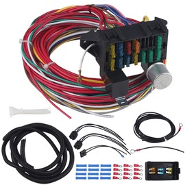 WMPHE 12 Circuit Wiring Harness Universal Wire Harness Automotive Fuses Wiring Harness Kit, Compatible with Chevy Ford Chrysler Mopar Muscle Car