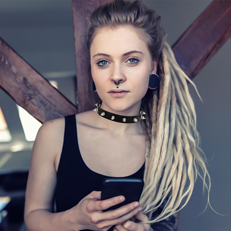 CVFRTT 2 Pieces Studded Collars, Leather Collars, Punk Style Collars,