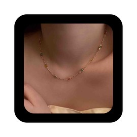 Cybche Vintage Colorful Crystal Square Necklace Rainbow Gemstone Bead Necklace Gold Crystal Square Pendent Necklaces Multicolor Cz Necklaces Sparkling Baguette Jewelry for Women