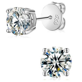 Luxury Mossanite Jewelry 3mm-11mm Classic Screw Back Gold 925 Sterling Silver VVS Moissanite Diamond Stud Earrings for Men WomenColor: 8mm Total 4ct-Silver