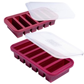 Souper Cubes 1/2 Cup Silicone Freezer Molds - Silicone Freezer Trays with Lids for Freezing Food, Salsa, Hummus, Baby Food and More - Cranberry – 2-Pack