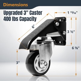 POWERTEC Workbench Caster Kit Set of 4 with Side Mounting Options & 400 lbs Loads, 3 Inch Retractable Stepdown Caster Wheels for Workbenches, Tables, Stands and Equipments (17001R)