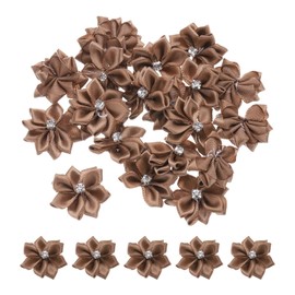 PATIKIL 1.2 Inch Small Ribbon Flowers, 100 Pcs Satin Ribbon Flowers Mini Fabric Flowers for Crafts DIY Wedding Ornament Appliques, Coffee