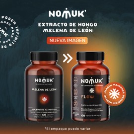 NOMUK - Extracto de Hongo Melena de Leon puro | Lions Mane | nootropico para concentración | 60 Cápsulas | Hongos Adaptogenos de Origen 100% Natural | Capsulas Veganas | Para Uso Diario Con Alimentos | 1 Mes de consumo
