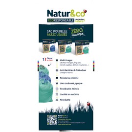 NATUR&CO Reusable 15 L Multi-Purpose Zero Plastic Bin Bag, Ultra Resistant, Odour Resistant, Anti-Bacterial, Sliding Links, Washable