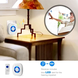 Wireless Doorbell with 2 Receivers 2 Buttons - PHYSEN Waterproof Doorbell Chime Kits, Operating at 1300-ft Range, 58 Melodies & 5 Volume Levels & LED Indicator, Kids Door Bell for Home Classroom