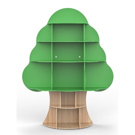 Bear Qiaqia Tree Kids Bookshelf, Toddler Wood Bookcase, 16-Cubby Children Toy Storage Organizer Book Shelf for Kids Rooms, Nursery, Bedroom, Living Room, Classroom, Boy Girl’s Gift (Green Tree)