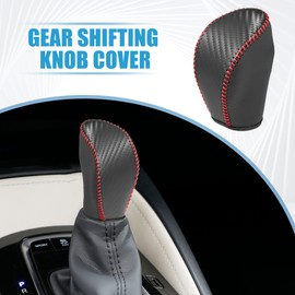 A ABSOPRO Gear Shifting Knob Cover Automatic Transmission Lever Trim for Nissan Altima 2013-2018 Faux Leather Carbon Fiber Pattern Black Red