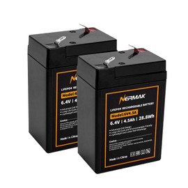 NERMAK 6V 4.5Ah Lithium LiFePO4 Battery 2 Pack, 2000+ Cycles Rechargeable Lithium Iron Phosphate Battery for Emergency Light, Game Feeder, Kids Ride On Car and More with BMS (F1 Terminals)