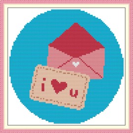 Sacramento Stitchery Howie's - Kits de punto de cruz, kit de inicio estampado de 11 quilates para principiantes, kits de aguja para niños y adultos (San Valentín, sobre de corazón, 10.2 x 10.2
