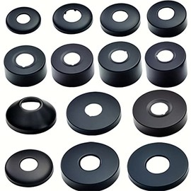 Set of 2 Shower Fitting Diameter 25 mm (3/4 Inch) Rosette Black, Cover Rosette, Threaded Rosette Pipe Cover, Rosette Faucet, Rosette for Shower Taps, Taps, Radiator (Black, 70 x 20)