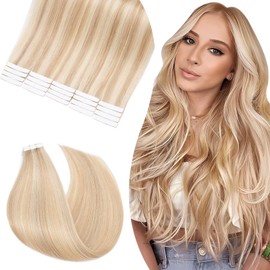 UK-Fashion-Shop 20 pcs Tape in Hair Extensions Human Hair Real Hair Exension Remy 50g Straight Skin Weft Seamless (20inch 18/613 Ash Blonde with Bleach Blonde)