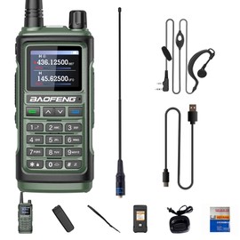 BAOFENG UV-17R 5W Ham Radio Dual-Band UV&Amateur USB-C Charger 999 Channels FM Two Way Radio Long Range 1800mAh Enlarge Battery IP54 LCD for Adult Green with Headset Kit