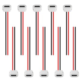 DWEII 10PCS Type-C Female Chassis Waterproof 2P Solder Wire Type USB C Pigtail Cable Extension Power Cable USB-C Plug to 2 Pin Bare Wire Open End Connector White