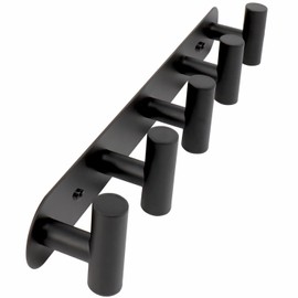 Vanloory Coat Hook Rack, Wall Mounted Coat Rack with 5 Hooks, Heavy Duty Towel Hooks Rack Wall Hooks for Hanging Clothes Jacket, Stainless Steel Coat Hanger for Bathroom Entryway Mudroom(Matte Black)