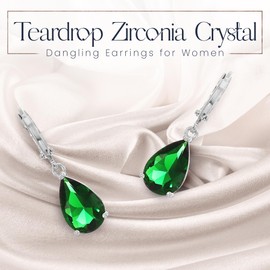 Crystalline Azuria Teardrops Dangle Earrings with Green Simulated Emerald Zirconia Crystals 18K Gold Plated for Women