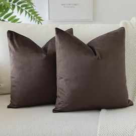 OTOSTAR Velvet Soft Decorative Throw Pillow Covers 24 x 24 Inch Solid Square Cushion Case Home Decor Pillow Covers for Couch Sofa Living Room Bedroom Decorative Pillowcases Set of 2 (Chocolate Brown)