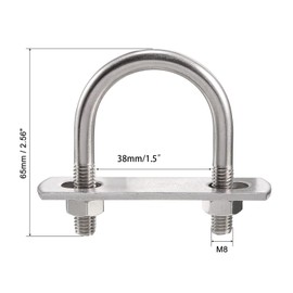 TOP-VIGOR 2 sets M8 Round U-Bolts, 40mm Inner Width 65mm Length 304 Stainless Steel Tie Down U-Bolts with Nut, Plate for Building Installations Mechanical Parts Connection Cehicles Ships