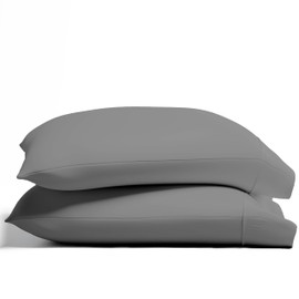 Texas Linen Co. 100% Organic Cotton Percale Pillow Cases Standard/Queen Size Set of 2 - Percale Pillowcases Standard/Queen, Cooling Pillow Cases for Sleeping, Cotton Pillow Covers - Dark Grey