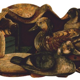 CONCORD WALLCOVERINGS ™ Wallpaper Border Vintage Pattern Wooden Ducks Boxes for Cottage Farmhouse Kitchen Living Room, Burgundy Brown Green Blue, 15 Feet by 10.3 Inches ADV2023B