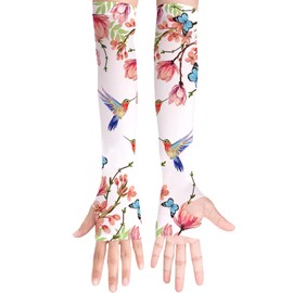 Gardening Sleeves with Thumb Hole Hummingbirds Arm Sleeves for Women Men White Sun Protection Garden Sleeves for Driving Sports One Size