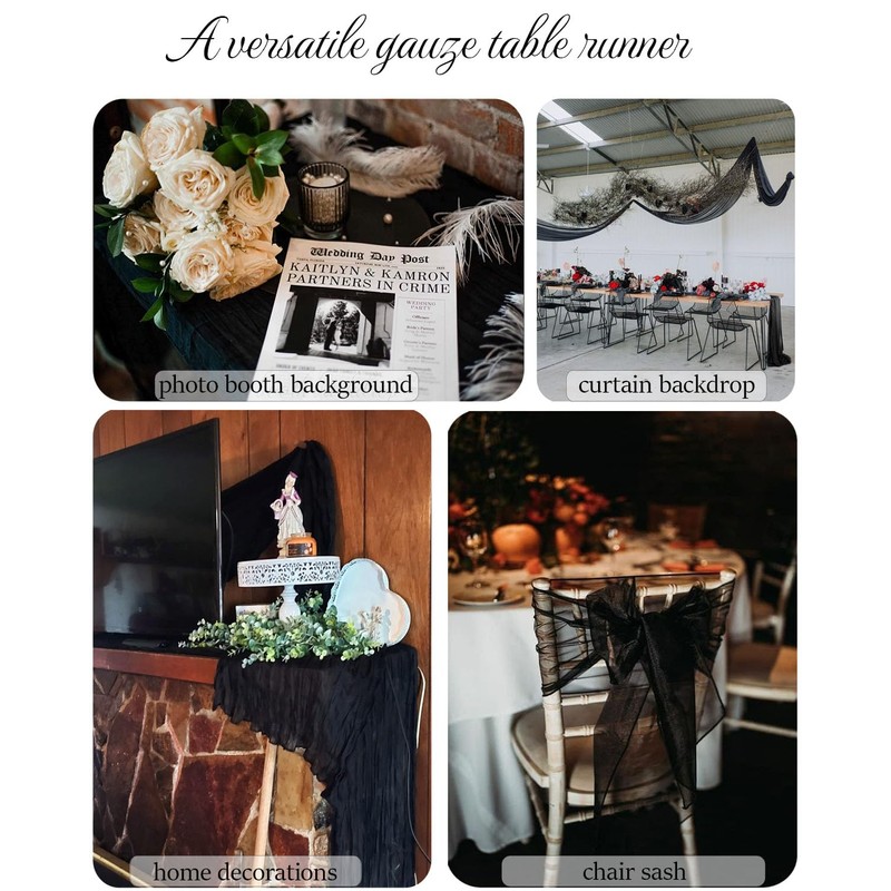 FuSenYuan Black Cheesecloth Table Runner 10FT 1Pack Rustic Boho Gauze