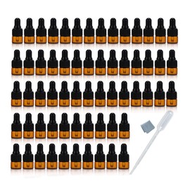 Elfenstall - 50pcs 1ml (1/4 Dram) Amber Mini Glass Bottle 1cc Amber Vial Small Essential Oil Sample Travel Bottle with Eye Dropper + 1pc Clean Cloth + 1pc 1ml dropper