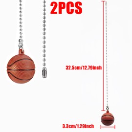 2 Pack Basketball Shape Ornament Pull Chain Extension, Sport Theme Fan Light Pull Chain Beaded Extension Fan Light Chains, Decorative Ceiling Fan Chain Pulls (Basketball Pattern)