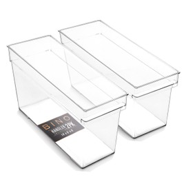 BINO | Plastic Storage Bins, Medium - Deep | THE HANDLER COLLECTION | Multipurpose Organizer Bins | Kitchen Pantry Organizers and Storage | Clear Containers for Organizing Home | Freezer Organizer