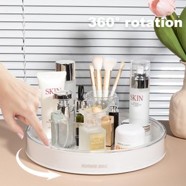 Anyoifax Rotating Makeup Organizer Perfume Holder Organizer for Dresser, Spinning Lazy Susan Organizer Bathroom Vanity Tray Cosmetic Storage Countertop for Skincare, Lotion, Nail Polish, Large White