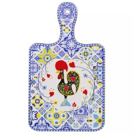 Arty Pereiras Portuguese Ceramic Decorative Serving Tray with Rooster and Azulejo Tile Design