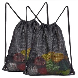 2-Pack Mesh Drawstring Bag, Sport Equipment Storage Bag for Beach, Swimming, Black, 2-Pack, Heavy-duty,versatile