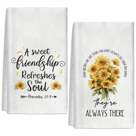 Ayyiate 2 Pcs Sweet Friendship Kitchen Towels Absorbent Sunflower Dish Towels, 24 x 16 Inch Friendship Gifts Hand Tea Towel for Kitchen Bathroom Decor