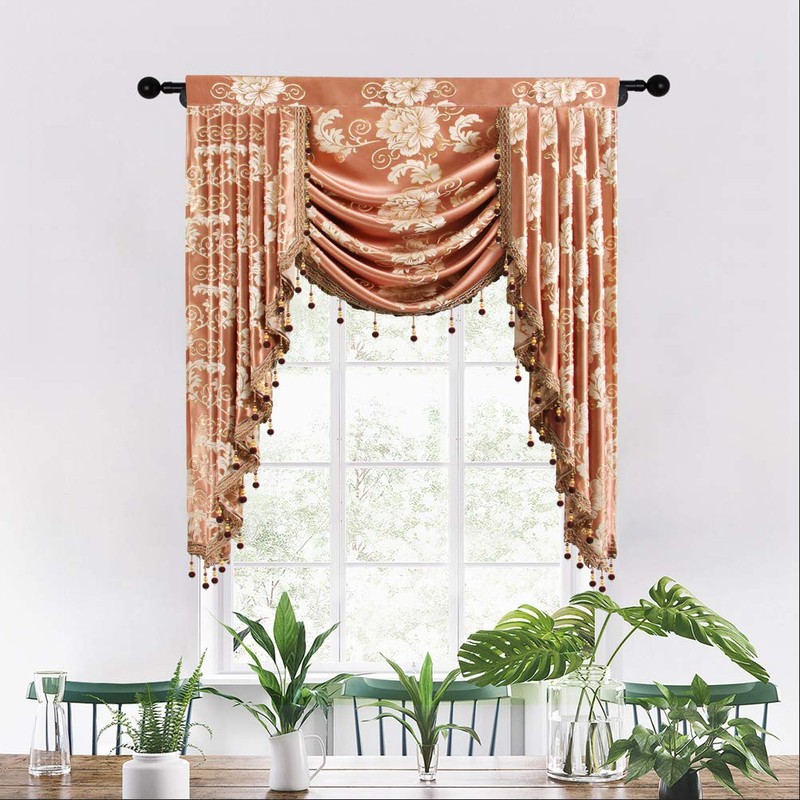 ELKCA European Style Jacquard Single Swag Waterfall Valance for Living