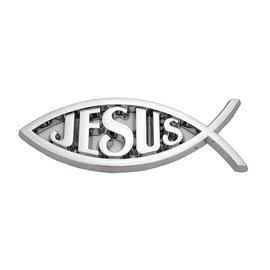 CLA Jesus Christian Fish Symbol Ichthus Chrome Emblem, 5x1.5 inches, ABS Plastic, Chrome Finish, Peel-n-Stick