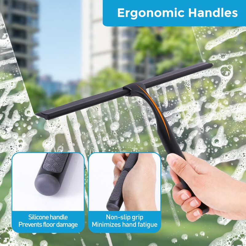 Quntis 10-Inch Matte Black Shower Squeegee for Glass Doors –