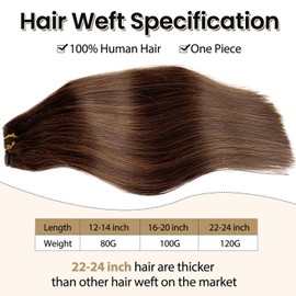 Highlighted Bundles Human Hair Extensions Weft 16” Ombre Balayage Dark Brown to Chocolate Brown Sew in Hair Bundles Ombre Hair Wefts Human Hair Sew in Hair Wefts Remy Hair Bundles Straight Hair Weave