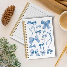 Pugwak Coquette Bows Journal Notebook - Trendy Preppy Funky Blue Notebooks College Ruled for Teen Girls Women Teacher, Office Back to School Supplies, Hardcover Spiral Notebook 5.5"x8.3"