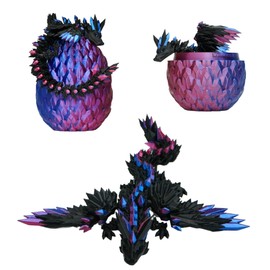 Movable Winged Dragon and His Egg - 3D Printed Decoration - Fantastic Universe Fidget Toy Gift Idea Unique Decoration for Home Living Room Kids (Black + Blue Purple)