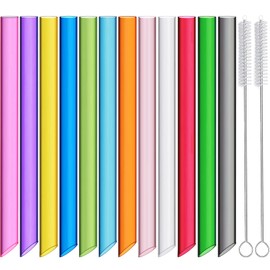 ALINK 12 Stück Bubble Tea Strohhalme, farbige wiederverwendbare Strohhalme mit 2 Reinigungsbürsten Strohspitzen, extra breite wiederverwendbare Saftstrohhalme und Boba Strohhalme (13mm x 26cm)
