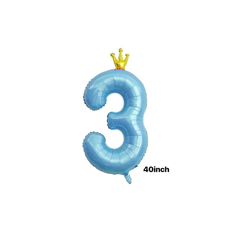 40 Inch Blue Conjoined Crown Number 3 Balloons, 3rd Birthday