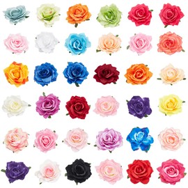 ACRNIGHEET 36 Pack Flower Hair Clip Rose Floral Accessories Hairpin Brooch Pin Headpiece Flower Hair Clips for Women Birdal Headpiece Wedding (30 Colors Diameter 4.3Inch)