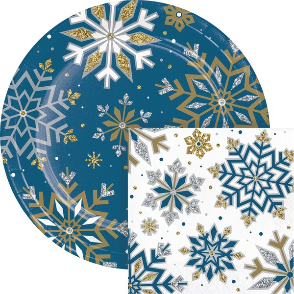 Trendware Whimsical Winter Christmas Dinner Paper Plates and Napkins Set,