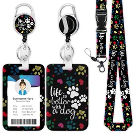 Colorful Dog Paws Badge Holder Reel Lanyard,Dog Lover ID Card Badge Holder Retractable Name Tag Clips for Doctor Nurse Teacher Office Student