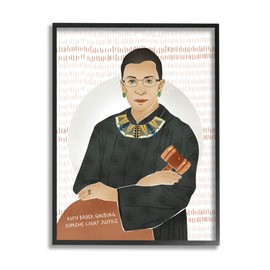 Stupell Industries Judge Ginsburg with Gavel Over Abstract Pattern, Designed by Ziwei Li Black Framed Wall Art, 16 x 20, Multi-Color
