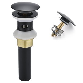 Rockgoya Bathroom Sink Drain,Drain Stopper Bathroom Sink with Overflow,Pop Up Drain Assembly with Detachable Strainer Basket,Built-in Anti-Clogging Strainer,Stainless Steel Mattle Black