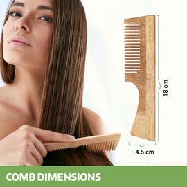Rusabl Neem Comb - Wooden Comb For Multi-Actions - Detangling, Frizz Control & Shine, Rusabl Oil Treated Neem Comb, Promotes Hair Growth & Prevents Damage, Comb With Wooden Teeth (Wide tooth)