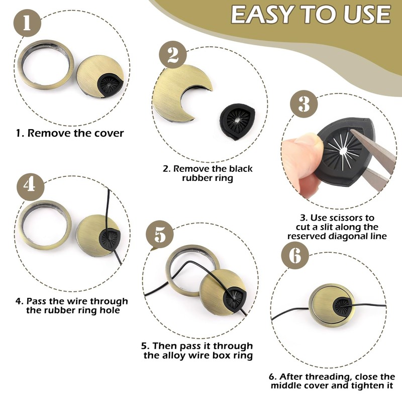 2Pcs Desk Grommet, Alloy Desk Cable Hole Round Cable Grommet