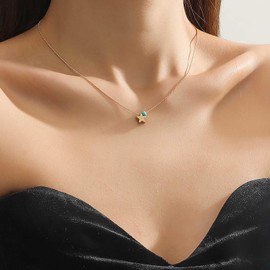 Inilbran Boho Turquoise Necklace Choker Vintage Turquoise Star Choker Necklace Tiny Turquoise Bead Necklace Minimalist Blue Turquoise Necklace Jewelry for Women