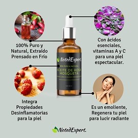 Aceite de rosa mosqueta 100% puro y natural - Prensado en Frío, sin rellenos, sin aromas ni químicos - Antiedad e hidratante para piel, cabello y uñas
